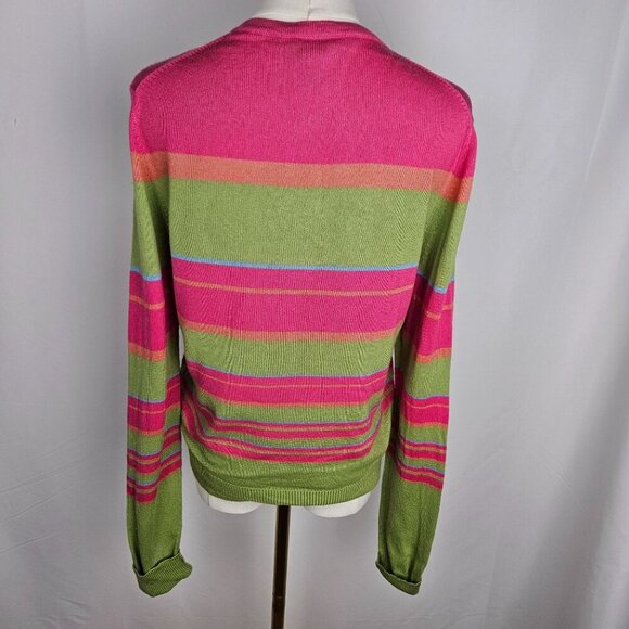 Real Clothes Medium Striped Silk Cashmere Cardigan Sweater Pink Green - Picture 4 of 10